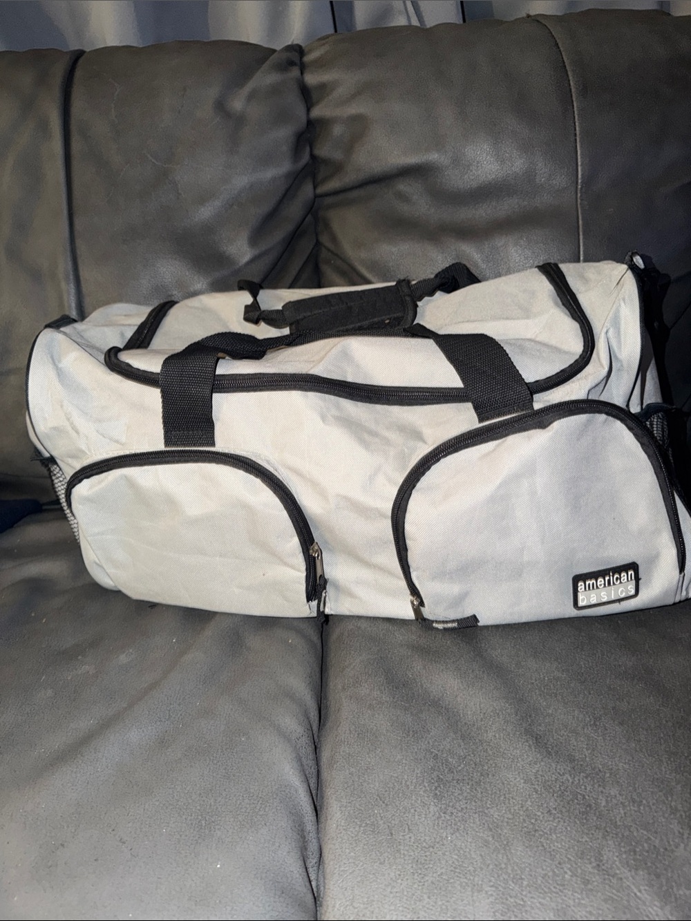 Mystery items + Large zipper American basics adult Light Gray Travel Duffel Bag